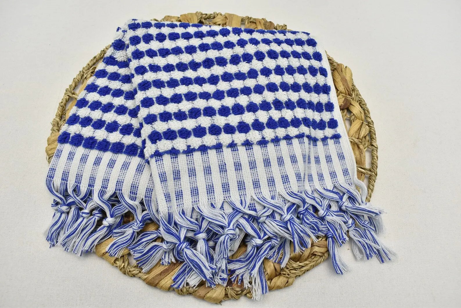 Bubble Navy Terry Hand Towel 100 Percent Turkish Cotton 38 Inch L x 20 Inch W - Love Salve